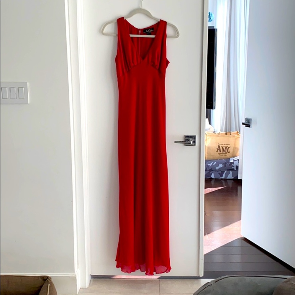 Red Nicole Miller long crepe fishtail dress